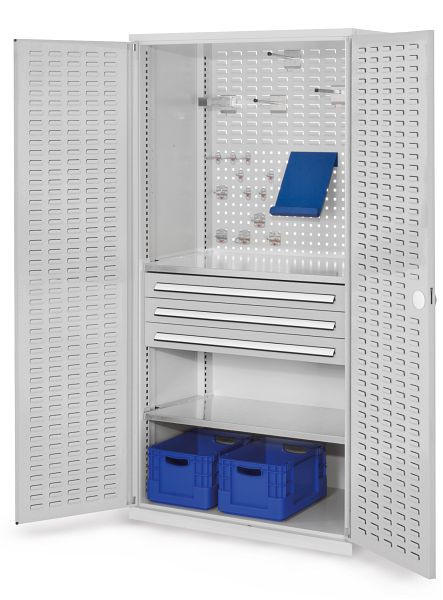 Kappes RasterPlan Schubladenschrank, Modell 22, RAL 7035, Türinnenseite: Schlitzplatten 1950 x 1000 x 600 mm, 3 Schubladen H 100 mm, 1460.02.4013