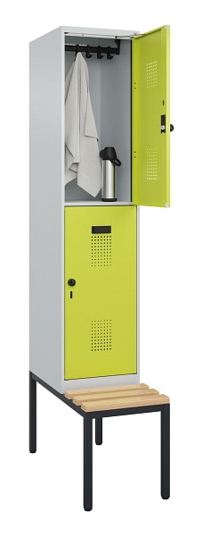 C+P Doppelstock-Spind Evolo PLUS, Bank, 2 Fächer, 2120x400x815mm, 7035/0024, Drehriegel, Sitzfläche Buche-Hartholz, Sitzbank, 0493507-12 S10015