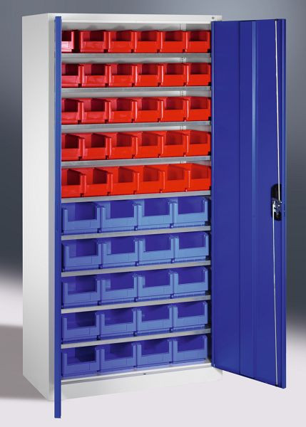 C+P Magazinschrank Serie 13, H1980xB1000xT420mm, Farbe: Lichtgrau / Enzianblau, Muldengriff, 133144-27 S10034