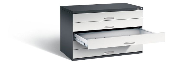 C+P Flachablageschrank Serie 7100_7200, H760xB1100xT765mm, Farbe: Schwarzgrau / Lichtgrau, Bügelgriff, 7101-100 S10177