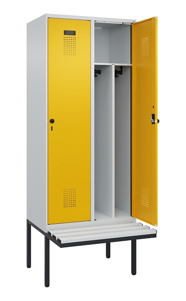 C+P Spind Evolo PLUS, 2 Abteile, 2120x800x815mm, 7035/1004, Haken 4, Drehriegel, Sitzfläche Kunststoff, Trennwand, 0490407-22F S10054