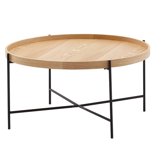 Wohnling Couchtisch 78x78x40 cm Sofatisch Holz/Metall Wohnzimmertisch Eiche, Design Stubentisch Modern Rund, Holztisch Kaffeetisch, WL6.493