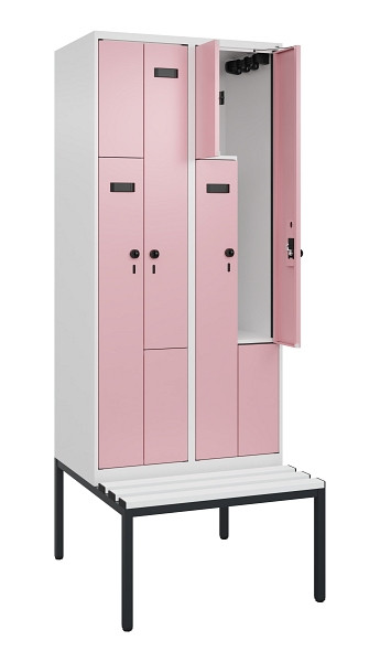 C+P Z-Spind Evolo PLUS, Bank, 4 Fächer, 2120x800x815mm, 9016/3015, Drehriegel, Sitzfläche Kunststoff, Sitzbank, 0490537-224 S10072