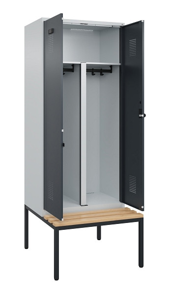 C+P PSA Doppel-Spind Evolo PLUS, Bank, 2 Abteile, 2120x800x815mm, 7035/7016, Drehriegel, Sitzfläche Buche-Hartholz, Sitzbank, 0490527-22P S10012