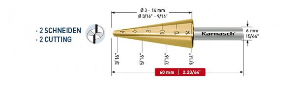 Karnasch Blechschälbohrer HSS-XE TIN d=3-14mm, VE: 2 Stück, 213019