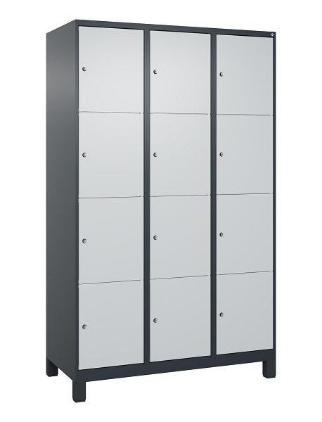 C+P Schließfachschrank Classic PLUS, Füße, 3 Abteile mit je 4 Fächern, 1950x1200x500mm, 7016/7035, 080010-324 S10016