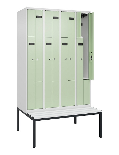 C+P Z-Spind Evolo PLUS, 8 Fächer, 2120x1200x815mm, 9016/6019, Zylinderschloss, Material Sitzfläche Kunststoff, Sitzbank, 0490537-408 S10100