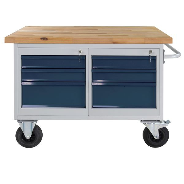 ADB Werkbank/Tischwagen 6 Schubladen, Maße HxBxT: 840x1300x600 mm, Farbe Tischwagen: lichtgrau, RAL 7035, Farbe Schubladen: Anthrazitgrau (RAL 7016), 44746
