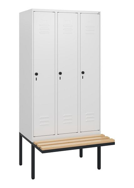 C+P Umkleidespind Classic PLUS, 3 Abteile, 1950x900x815mm, 9016/9016, Drehriegel, Buche-Sitzleisten, 0800405-30 S10014