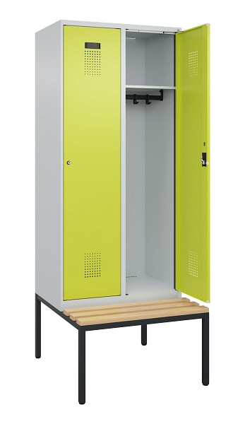 C+P Spind Evolo PLUS, 2 Abteile, 2120x800x815mm, 7035/0024, Haken 4, Zylinderschloss, Sitzfläche Buche-Hartholz, Sitzbank, 0490507-22 S10042