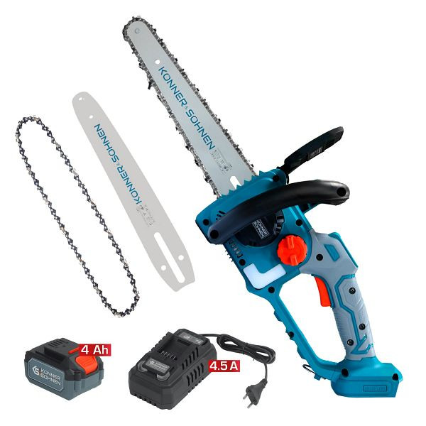 Könner & Söhnen Akku-Mini-Kettensäge, Kettengeschwindigkeit 10 m/s, inkl. Akku und Ladegerät, KS MCS20V-12 SET