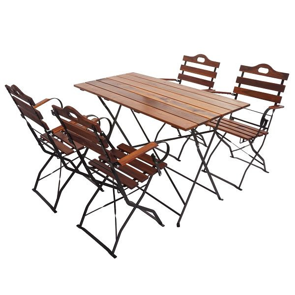 Mendler Biergarten-Set HWC-J40, Bistroset Klapptisch Klappstuhl, Gastronomie-Qualität Akazie MVG, braun, 77440+4x77441