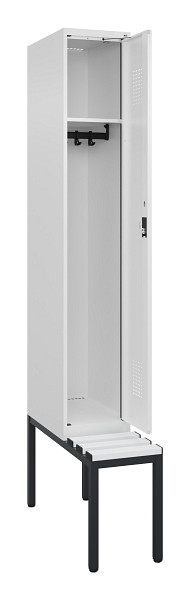 C+P Spind Evolo PLUS, 1 Abteile, 2120x300x815mm, 9016/9016, Haken 3, Zylinderschloss, Sitzfläche Kunststoff, Sitzbank, 0490507-10 S10101