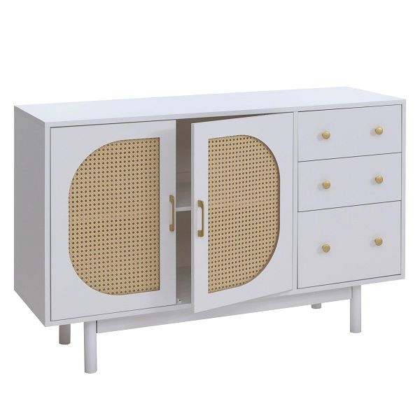 Mendler Sideboard HWC-P52, Schrank Kommode Highboard, Schubladen Staufächer, Poly-Rattan MDF Melamin 80x120x40cm, weiß, 139912+139913