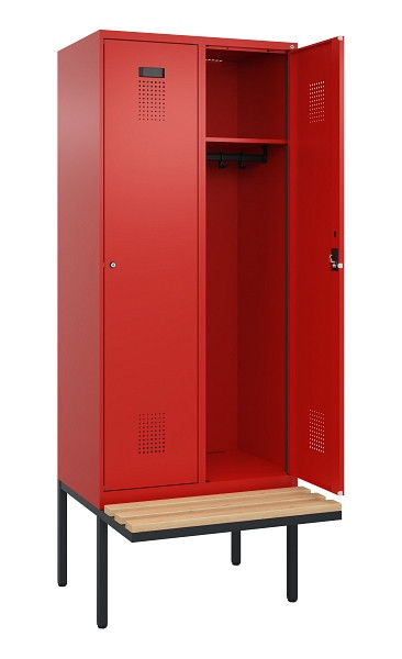 C+P Spind Evolo PLUS, 2 Abteile, 2120x800x815mm, 3020/3020, Haken 4, Zylinderschloss, Sitzfläche Holz, 0490407-22 S10052