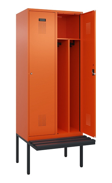 C+P Spind Evolo PLUS, 2 Abteile, 2120x800x815mm, 2004/2004, Haken 4, Zylinderschloss, Sitzfläche Kunststoff, Trennwand, 0490407-22F S10103