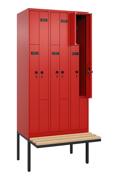 C+P Z-Spind Evolo PLUS, Bank, 6 Fächer, 2120x900x815mm, 3020/3020, Drehriegel, Sitzfläche Holz, 0490437-306 S10027