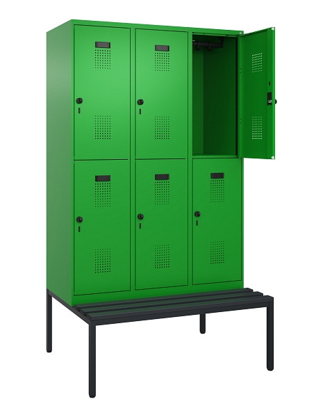 C+P Doppelstock-Spind Evolo PLUS, Bank, 6 Fächer, 2120x1200x815mm, 6037/6037, Drehriegel, Sitzfläche Kunststoff, Sitzbank, 0493507-32 S10107