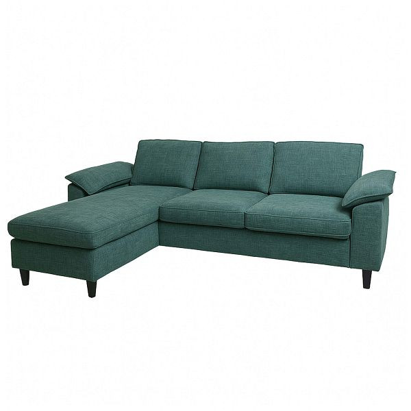 Mendler Sofa-Garnitur HWC-O71, Couch Ecksofa L-Form, Liegefläche links/rechts, Stoff (320 g/m²) Holz 84x229x140cm, grau-grün, 139201+139202