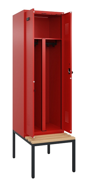 C+P PSA Doppel-Spind Evolo PLUS, Bank, 2 Abteile, 2120x600x815mm, 3020/3020, Drehriegel, Sitzfläche Buche-Hartholz, Sitzbank, 0490527-20P S10025