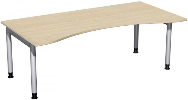 geramöbel Schreibtisch Ergonomieform höhenverstellbar, 2000x1000x680-820, Ahorn/Silber, N-657338-AS