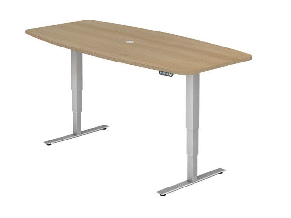 Hammerbacher Konferenztisch mit Memoryschalter, Eiche, tonnenförmig, inkl. 1 Kabelauslass 8 cm, VXDSM22/E/S