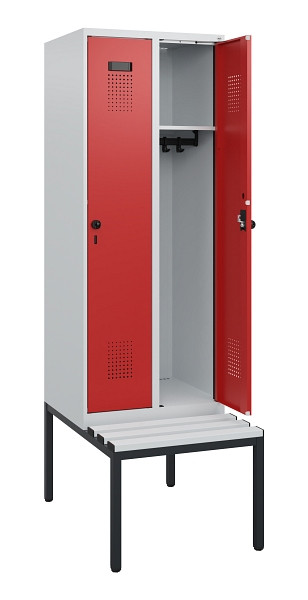 C+P Spind Evolo PLUS, 2 Abteile, 1950x600x815mm, 7035/3000, Drehriegel, Sitzfläche Kunststoff, Sitzbank, 0490505-20 S10057