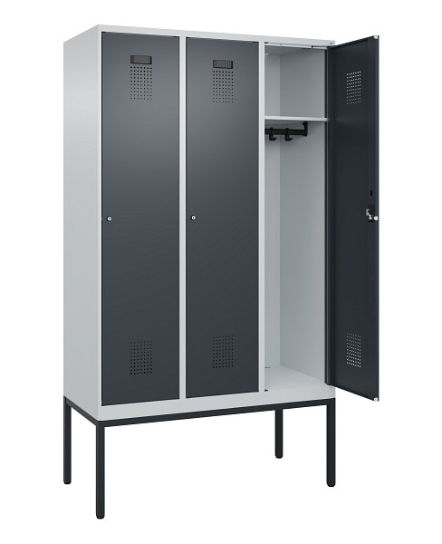 C+P Spind Evolo PLUS, Gestell, 3 Abteile, 2120x1200x500mm, 7035/7016, Verschluss Zylinderschloss, Ablageböden 3, 0490307-32 S10039