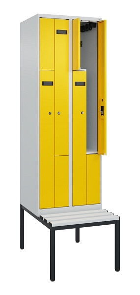 C+P Z-Spind Evolo PLUS, Bank, 4 Fächer, 2120x600x815mm, 7035/1023, Zylinderschloss, Sitzfläche Kunststoff, Sitzbank, 0490537-204 S10077