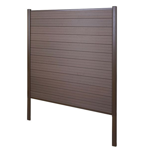 Mendler WPC-Sichtschutz Sarthe, Windschutz Zaun, Alu-Pfosten zum Einbetonieren, Basiselement, 190cm braun, 2x76244+3x76232+76235+76259