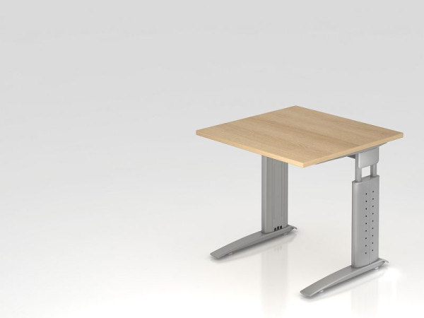 Hammerbacher Schreibtisch C-Fuß 80x80cm Eiche/Silber, Arbeitshöhe 68-86 cm einstellbar, VUS08/E/S