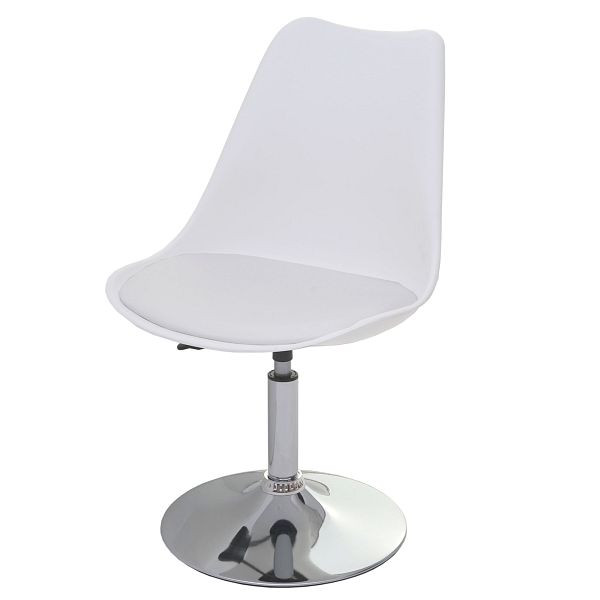 Mendler Drehstuhl Malmö T501, Stuhl Küchenstuhl, höhenverstellbar, Kunstleder, weiß, Chromfuß, 74872
