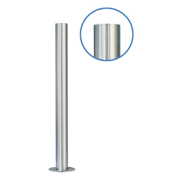 Stein HGS Absperrpfosten "Acero Flachkopf" Ø76mm aus Edelstahl, zum Aufdübeln, umlegbar, Dreikantzylinder mittig, Profilzylinder oben, glasperlengestrahlt, 13151-gg