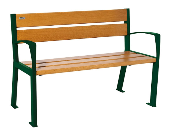 Procity Sitzbank Silaos 5 Holzlatten, 1200 mm, Mit Armlehne, Holz & Stahl, helle Eiche/RAL 6005, 209511.6005.CHEC