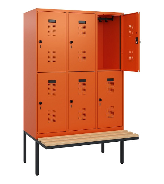 C+P Doppelstock-Spind Evolo PLUS, Bank, 6 Fächer, 1950x1200x815mm, 2004/2004, Drehriegel, Sitzfläche Buche-Hartholz, 0493405-32 S10030