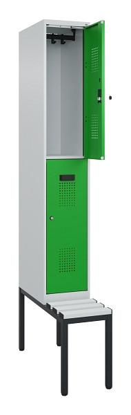 C+P Doppelstock-Spind Evolo PLUS, Bank, 2 Fächer, 2120x300x815mm, 7035/6037, Zylinderschloss, Sitzfläche Kunststoff, Sitzbank, 0493507-10 S10119