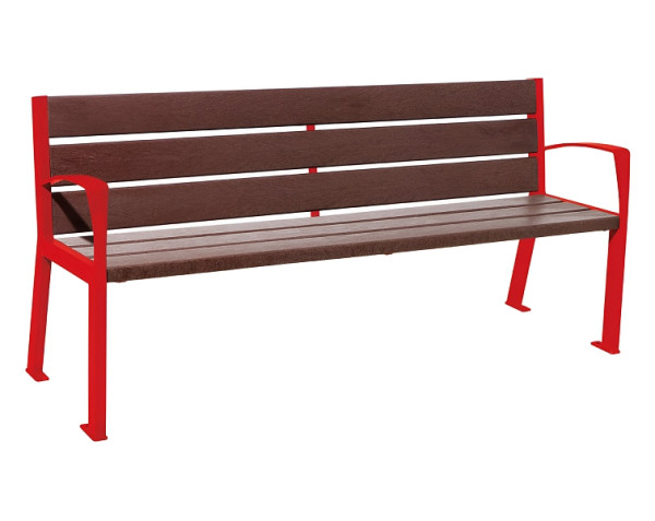 Procity Sitzbank Silaos® 6 Leisten, Mit Armlehne, Stahl & Recycling-Kunststoff, Braun/RAL 3020, 209614.3020