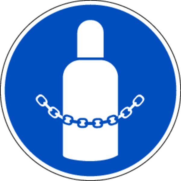 Schilder Klar Gebotszeichen Gasflasche sichern DIN EN ISO 7010, M046, 200x1.5 mm Kunststoff, 1435/72