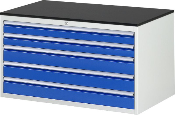 RAU Schubladenschrank Serie 7000, B1145xT650xH640mm, Schubladen: 2xH90, 3xH120mm, Arbeitsplatte melaminharzbeschichtet, 03-XXL3.20A-M.11