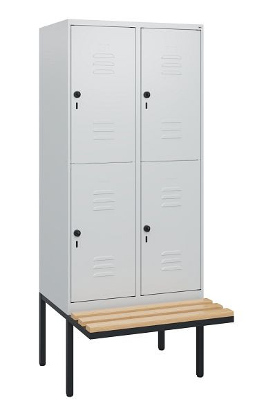 C+P Doppelstöckiger Spind Classic PLUS, 2 Abteile, 1950x800x815mm, 7035/7035, Drehriegel, Sitzleisten aus Buche, schwebende Sitzfläche, 0803405-22 S10009