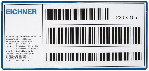 Eichner PVC-Magnettaschen, transparent/blau, Format: ca. 220 x 105 mm, VE: 10 Stück, 9218-04188