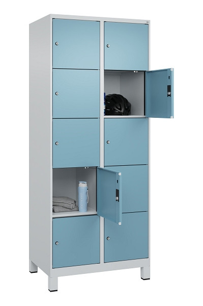 C+P Schließfachschrank Evolo PLUS, mit Füßen, 10 Fächer, 1950x800x500mm, 7035/0, Frontfarbe 2406015 RDS Architekturblau, 049010-225 S10009