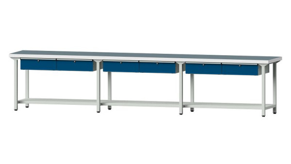 ANKE Werkbänke Arbeitstisch, Modell 105, 4050 x 700 x 850 mm, RAL 7035/5010, UBP 50 mm, 400.526