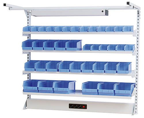 Bedrunka+Hirth Multi-Wand-Aufbau workline mit Obergestell, 1x Energiekanal, 4x Fachboden, Maße in mm (BxTxH): 1500 x 750 x 1250, 03.9001522WL