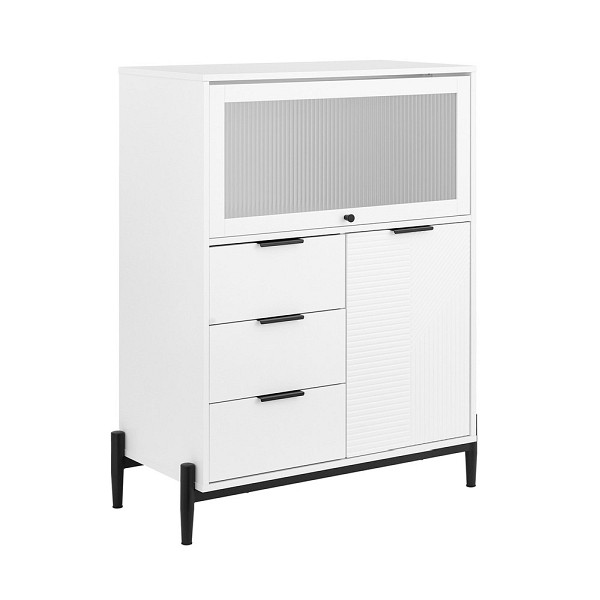 SoBuy Sideboard mit 3 Schubladen Weiß 86x40x108 cm, Industriell, FSB94-W
