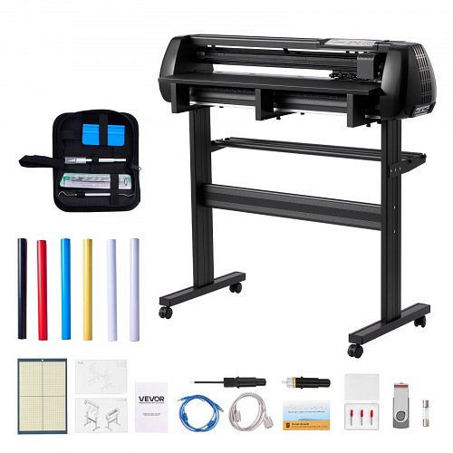 VEVOR Vinylschneidemaschine 87 cm Zufuhrbreite, Doppelklingen, LED-Anzeige, Schneideplotter-Set mit Aufkleberbögen & Transferfolien, SDLSKZJDPB87F7GF2001V2