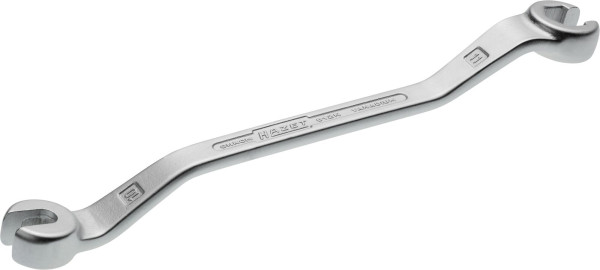 Hazet Doppel-Ringschlüssel, offen, Außen-Sechskant Profil, 10 x 11 mm, für Leitungs-Verschraubungen, Gekröpft (15° und 40°), 612N-10X11