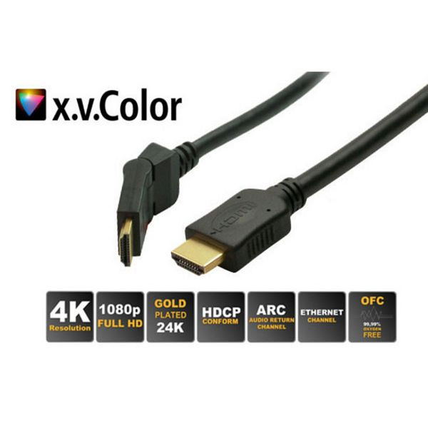 S-Conn HDMI A-Stecker gerade auf HDMI A-Stecker winkelbar, vergoldete Kontakte, Full HD, ULTRA HD, 3D, HEAC, 3,0m, 77473-8