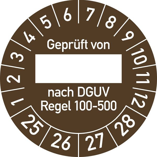 Moedel Prüfplakette Geprüft...DGUV Regel 100-500, 2025-2028, Folie, Ø 25 mm, VE: 10 Stück/Bogen, 106416