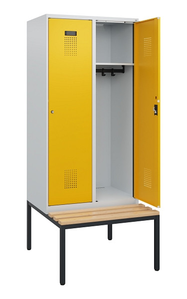 C+P Spind Evolo PLUS, 2 Abteile, 1950x800x815mm, 7035/1004, Zylinderschloss, Sitzfläche Buche-Hartholz, Sitzbank, 0490505-22 S10018